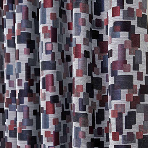 HOMESCAPES Lot de 2 Rideaux Jacquard Galon fronceur Prêt-à-Poser Motifs entrelacés Rouge et Bleu 117 x 229 cm