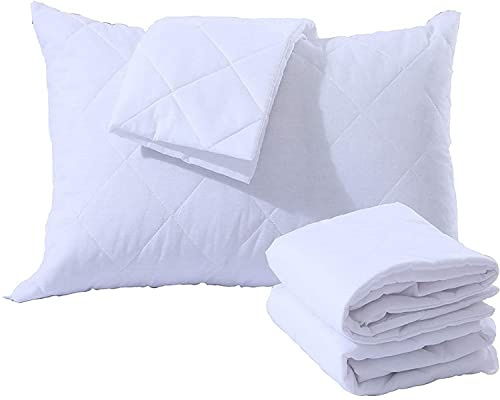 4 Pack Quilted Pillow Protectors Zippered Hypoallergenic Cover Microfiber Breathable Soft White 48x74Cm