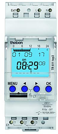 Theben 6110130 TR 611 top3 - Digitale 1-Kanal Zeitschaltuhr mit externem Eingang und App-Programmierung, perfekt für LEDs, Zeitschalter