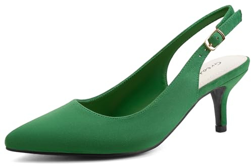 Greatonu Slingback Donna Scarpe Eleganti Decollete con Tacco Medio a Gattino e Punta, Verde EU 39