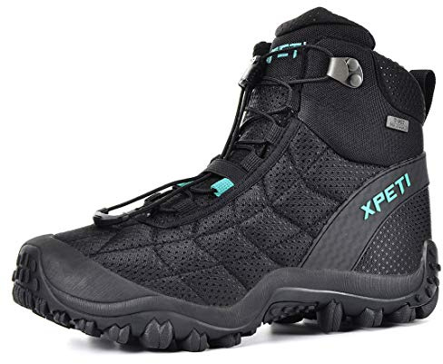 XPETI Womens Hiking Boots Waterproof Winter Hiking Boot Insulated Snow Shoes Black Size 7