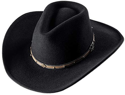 Stars und Stripes Wollfilzhut Laredo Blackmit Lederhutband in Flechtoptik mit kleinen Conchos. (XL)