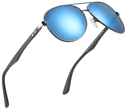 ZENOTTIC Pilot Polarised Sunglasses Mens Womens Carbon Fiber Metal Frame Mirrored UV400 Protection Unisex Classic Retro Style