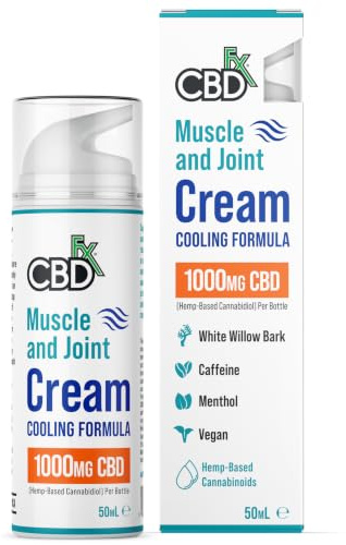 CBDfx 1000mg CBD High Strength Muscle & Joint Cream, 50ml | Caffeine, Menthol and White Willow Bark, Cooling CBD Cream, Cruelty Free, Hemp Cream
