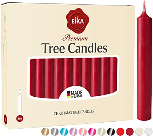 Eika Premium Christmas Tree Candles - Set of 20 Traditional Christmas Wax Candles for Pyramids, Carousels & Chimes - Made in Europe - Solid Colored - Dark Red