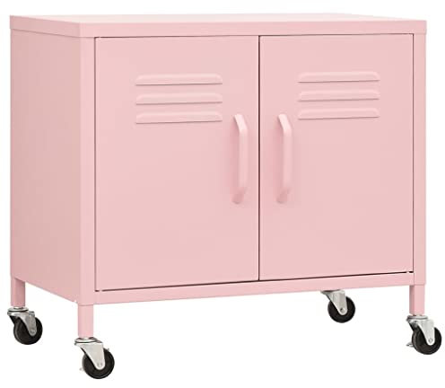 vidaXL Lagerschrank Rosa 60x35x56cm Stahl Sideboard Schrank mit Rollen Büroschrank Metallschrank Aufbewahrungsschrank Büromöbel Stahlschrank