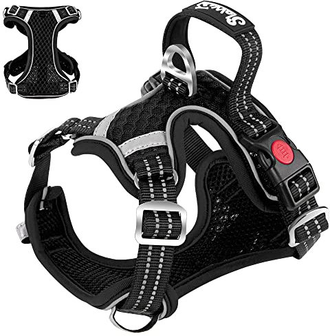 Eyein Hundegeschirr für Kleine Mittelgroße Hunde, Air Mesh Atmungsaktiv Brustgeschirr mit weichem Griff und Abschließbare Karabiner, ausbruchsicher reflektierend Hund Geschirr für Welpen, Schwarz, XS