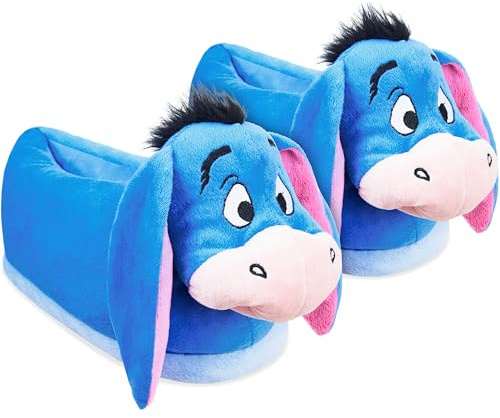 Disney Chaussons Femme Chaussons Peluche Adulte Rigolo Idée Cadeau Stitch Bourriquet Baby Yoda (Bleu Eeyore, 36-37)