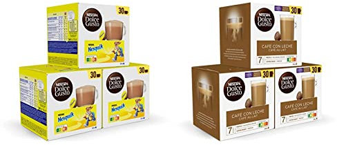 Dolce Gusto NESCAFÉ NESQUIK - x3 pack de 30 cápsulas - Total: 90 cápsulas & NESCAFÉ Café con Leche o - x3 pack de 30 cápsulas - Total: 90 cápsulas