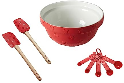 Prestige New Disney Bake with Mickey Mouse Mixing Bowl & Kitchen Utensils Set with Ceramic Mixing Bowl, Silicone Spatula Set of 2 and Measuring Spoons Set
