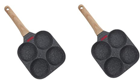 OQHAIR Sartén para Tortilla de Cuatro Agujeros, sartén Plana, Mini sartén Blanca Antiadherente de Madera para el Desayuno (Blackx2pcs 37.5X19.2CMx2pcs)