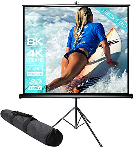 ScreenLux Écran de Projection sur Pied 180 x 180 (174x174) cm avec Sac de Transport/Trépied / 1:1 / HDTV / 3D / 4K / Écran de Projection pour Home cinéma & présentations