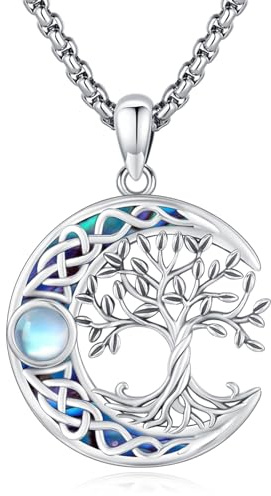 Eusense 925 silver trippel måne hänge livets träd halsband och månhalsband present smycken för kvinnor män, Sterlingsilver