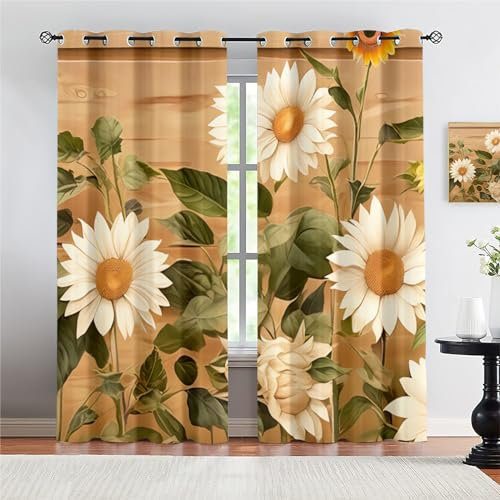 MELABE Gelbe Sonnenblumen Verdunklungsvorhänge, Landhausstil 3D Digitaldruck Ösen Vorhang 2Er Set, Blickdicht Gardinen Kinderzimmer Schlafzimmer Wohnzimmer Thermovorhang 2 x 150B x 270H cm