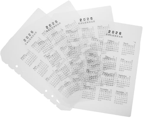 STOBOK 4 divisores de carpeta de calendario 2025, insertos de carpeta A5, insertos de plástico esmerilado transparente, insertos de planificador de 6 agujeros, divisores de índice, organizador de