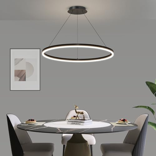 Mikeru 40cm Round Dining Table Pendant Lights, Dimmable Chandelier 10% to 100% LED Kitchen Pendant Light 3000K/4500K/6500K 3 Color Change Height Adjustable Pendant Light for Island, Living Room