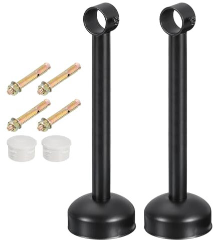 QUARKZMAN 2 Set Supporto Bastone Tenda Soffitto, Adatto a Tubo 25mm/0.98 Lunghezza 250mm/9.84 Ganci Asta Bastoni per Tende Acciaio Inossidabile per Pareti Armadio Tubo Asta Tenda, Nero