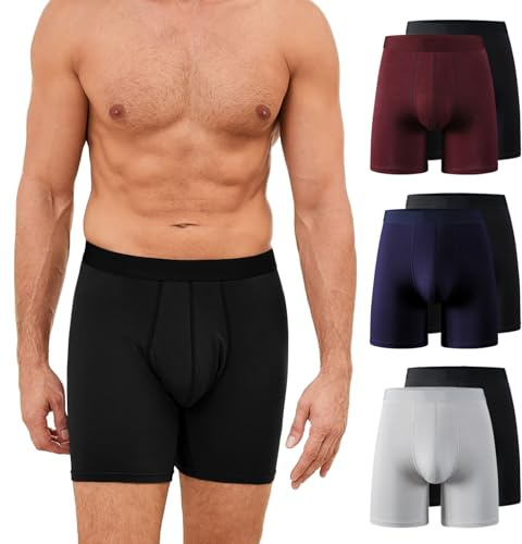 ZAKASA Bambou Caleçons Hommes Boxers: sous-vêtements Long Boxers Ajustés Shorts Homme Ultra Doux et Respirant sans Étiquette 3D Poche Lot de 6