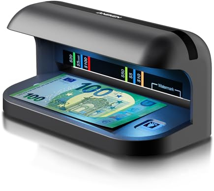 Aneken AL-17 rilevatore banconote false, controlla banconote con due lampade UV LED da 1800 lumen, verifica banconote UV, riconosce carte e documenti d’identità, adatto a tutte le valute globali