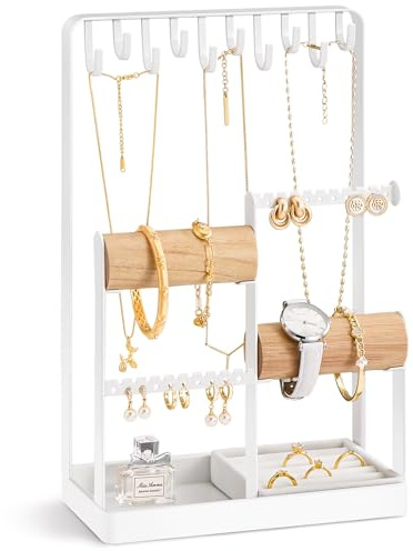 Lolalet Organizador de Joyas Estético, Soporte Expositor de Joyas para Collares, Pulseras, Pendientes y Anillos, Decoración de Habitación - Blanco