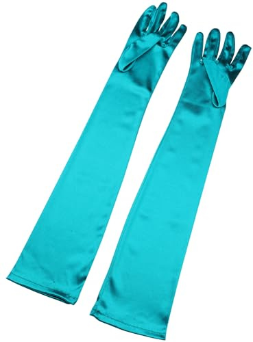 Allegra K Women's Long Gloves 1920S Evening Party Full Finger Mittens Elegant Opera Glove Teal Green One Size