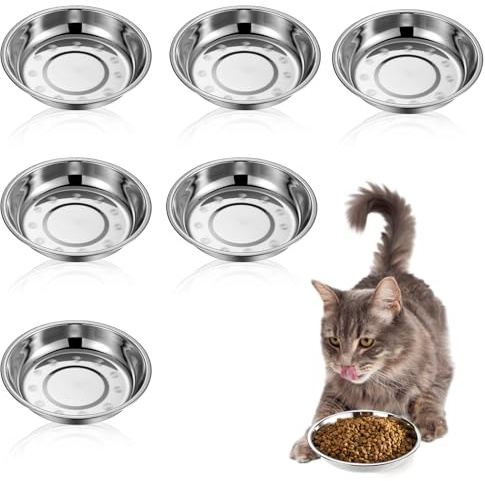 6 ciotole per cibo per gatti, 16 cm, di ispessimento, in acciaio inox, per gatti, piatti, per cani, cani di piccola taglia