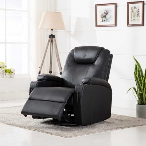 Teenpull Fauteuil de massage électrique, en cuir synthétique, pivotant, avec 8 points de massage, fonction chauffante, fauteuil TV réglable pour salon, chambre à coucher, home cinéma, jusqu'à 110 kg