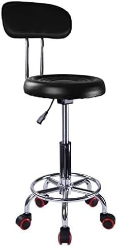HPVERDALIVING Adjustable Height Gas Lift Swivel Salon Stool with Backrest & Wheels, Round Pu Leather Beauty Hairdressing Chair Stool, Rolling Stool for Salon, Home, Office (Black)