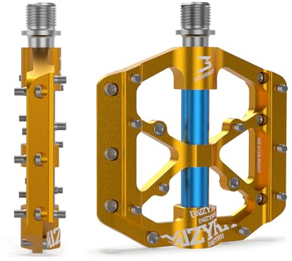 MZYRH Road/Mountain Bike Pedals,Lightweight 3 Bearings Bicycle Pedals,9/16” Aluminum Alloy Flat Pedals for Road Mountain BMX MTB Bike (Glod Blue)