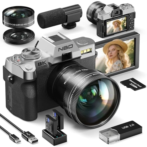 NBD Appareil Photo 8K 64MP, Autofocus, Zoom Numérique 16X, Argenté