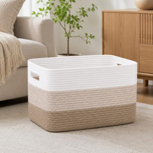 Huglux Panier à Linge Sale 72 L, Corbeille a Linge Grand, Corde en Coton