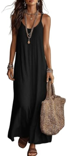 shownicer Robe Longue Femme Ete Robe Maxi Legere Fluide Robes De Plage Bretelles Spaghetti