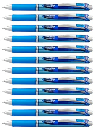 Pentel EnerGel Deluxe RTX Retractable Liquid Gel Pen, Medium Line, Needle Tip, Blue Ink, Box of 12 (BLN77-C), 0.7mm needle