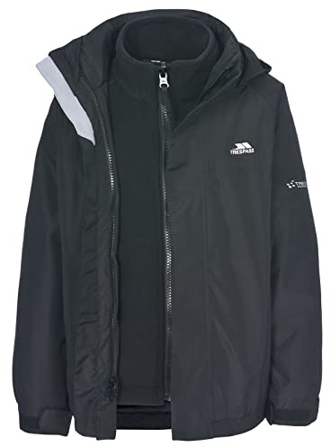 Trespass Skydive, Black, 2/3, Waterproof 3-in-1 Winterjacke with concealed Hood, Removable Inner Fleece Jacket Kids Unisex, Age 2-3, Black