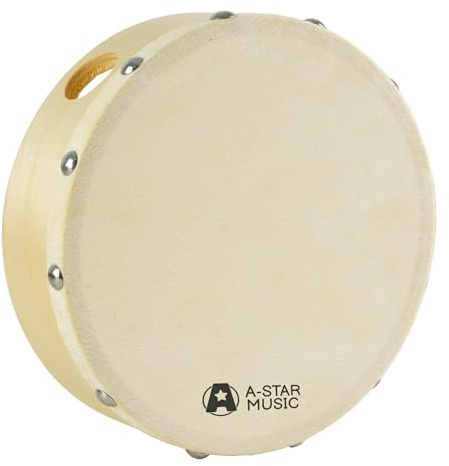 A-Star 6 inch Handheld Pre-Tuned Hand Drum, Natural Skin Head, 15cm Diameter Frame Drum