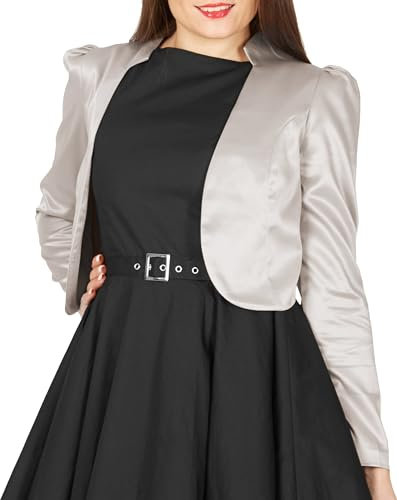 BlackButterfly formal Satin Langen Ärmel Bolero Jacke (Silber, L)
