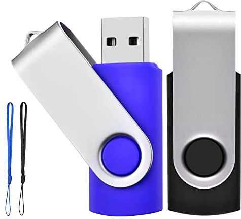 Lot de 2 Clé USB 8 Go USB 2.0 Mémoire Flash Drive Clef USB Pivotantes avec Cordes Bon Cadeau pour Enfant Parents et Amis (8G, Noir/Bleu)