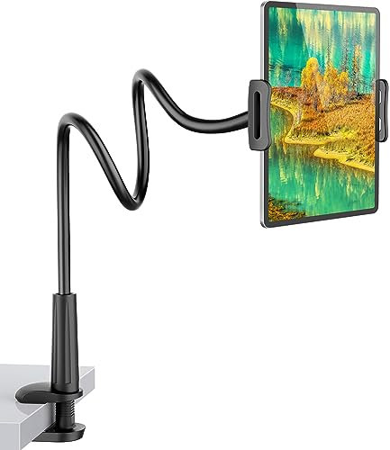 FATE TO FATE Gooseneck Tablet Holder Cell Phone Holder, Universal 360° Flexible Tablet Stand, Lazy Arm Stand Clamp Mount Bracket Bed for iPad Mini/Air, Samsung Galaxy Tab and 4.0-10.5 Devices(Black)