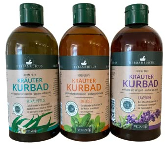 Bad Herbs Pack of 3 Bottles of Urban Bath Additives with Eucalyptus, Melissa, Lavender and Herbal Essential Oils, 3 x 500ml