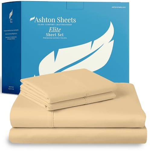Ashton Sheets Juego de sábanas de 4 Piezas de algodón Egipcio de 800 Hilos, Transpirable, tamaño King, de 4 Piezas, fácil de Ajustar, 18 Bolsillos Profundos, Tejido de satén Suave, algodón de Fibra