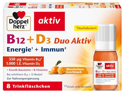 Doppelherz B12 + D3 Duo Aktiv – Mit Vitamin B12 und D3 zur Unterstützung einer normalen Funktion des Immunsystems – 8 Trinkfläschchen, 91.1 grams