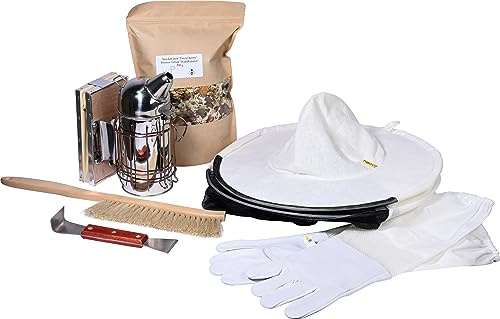 dobar® 28336e Imker Starter Set 6 teilig - Imker Zubehör - Imkereibedarf - Smoker & Räucher-Mix - 1x Stockmeißel, 1x Smoker, 1x Bienenbesen, 1x Rauchstoffmischung, 1x Imkerhandschuhe, 1x Imkerhut