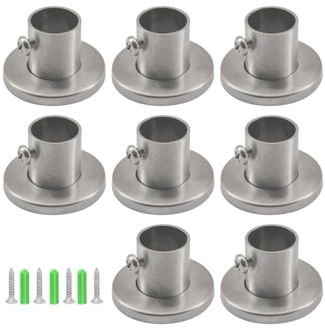 Staffa per tubo da parete da 19 mm, in acciaio inox 304, supporto per asta con flangia, supporto terminale per asta, per armadio, armadio, tenda doccia, asta per tenda da doccia, 8 pezzi