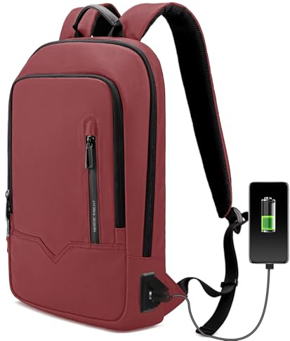 HEROIC KNIGHT Mochila Ordenador Portátil Laptop 17'' Ergonómica con Puerto de Carga USB Impermeable Acolchada Elegante para Negocios Trabajo Escolar Estudio Diario Viaje Ocio Volumen 14L (Rojo)