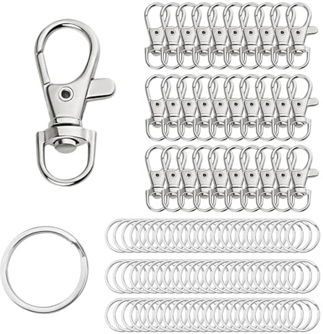 JIEHIN 400 pezzi Moschettoni Portachiavi, Chiusura Portachiavi in metallo, con anello rotante a 360°, per ricambi e progetti creativi, borse e tracolle, larghezza 16 mm, Argento