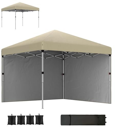 Outsunny Tonnelle de Jardin Pop-up Pliant Barnum réglable en Hauteur Protection UV 30+ 2 parois latérales - Sac de Transport Inclus - pour fête, événement Plein air - 297 x 297 x 288 cm Beige