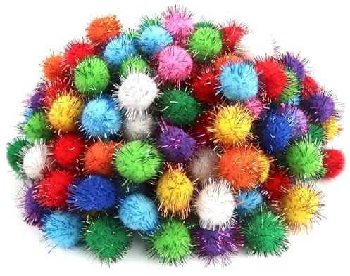TOAOB 200 Pezzi Pompon Colorati per Lavoretti Glitter Piccoli Pompon Mini Ponpon Palline Di Feltro 10 mm per Decorazioni Festa Artigianato