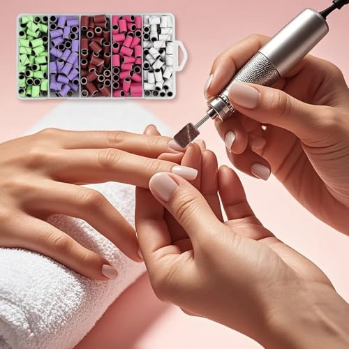 300 Pièces Bandes de Ponçage pour Ongles, Embouts Manchons Professionnels en Grains 80#, 120#, 150#, 180#, 240# pour Ponceuse,pour Manucure et Pédicure, Accessoires de Nail Art