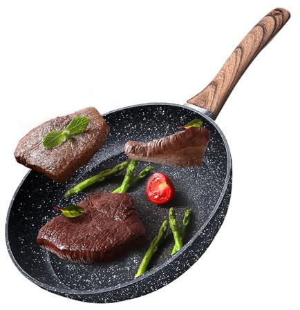 Woobroo 28cm Non-Stick Small Frying Pan with Sturdy Handle - Anti-Scratch, Anti-Stain, Cast Aluminium, Induction Hob Compatible, PFOA Free, Black