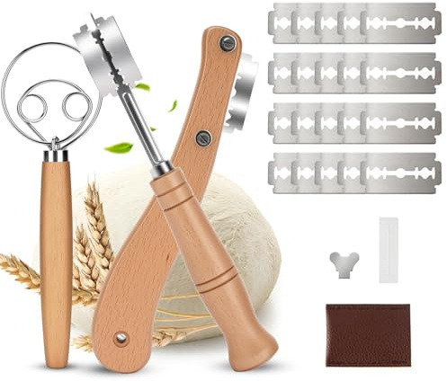 23pcs Cortador de Masa de Pan, Cuchilla Panadero con 20 Cuchillas para Panadería Kit de Herramienta de Corte de Pan de Acero Inoxidable Ideal para Baguettes, Masa, Pan Casero y Repostería
